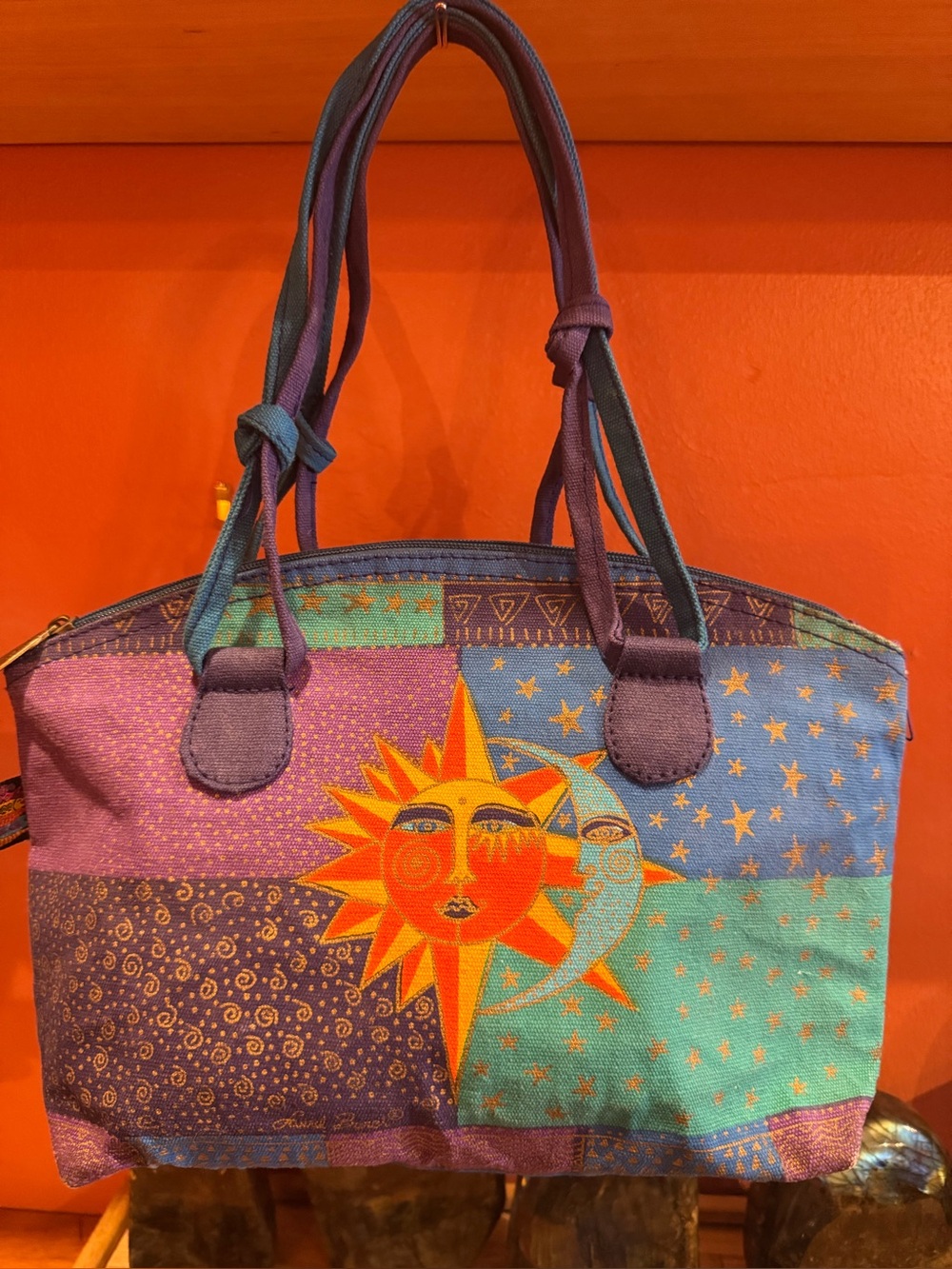 Laurel Burch Celestial patchwork sun and moon Canvas lined Tote